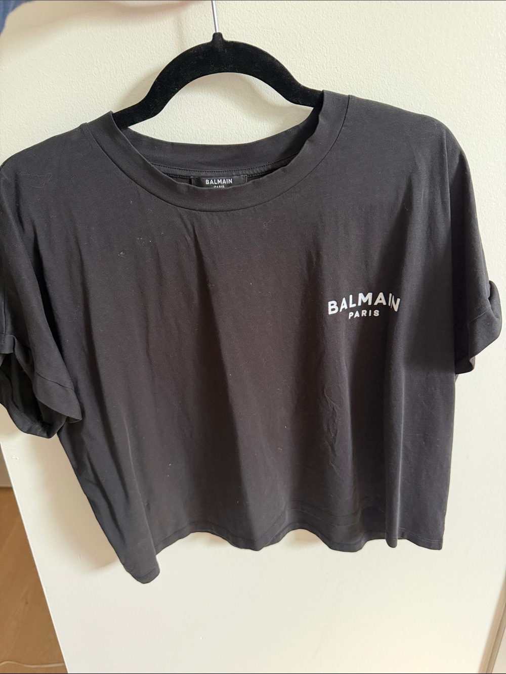 Balmain Black Cropped Logo Tee